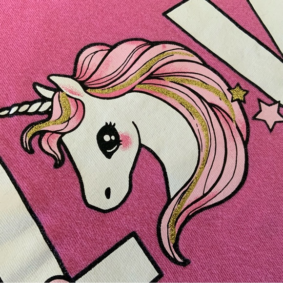 Girls, LOVE, Unicorn and Rainbow, Pink H & M T-Shirt. - Picture 3 of 4